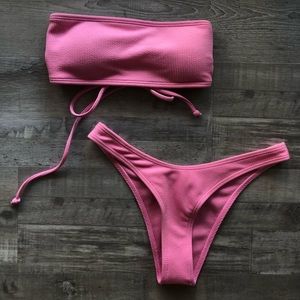 Pink strapless bikini